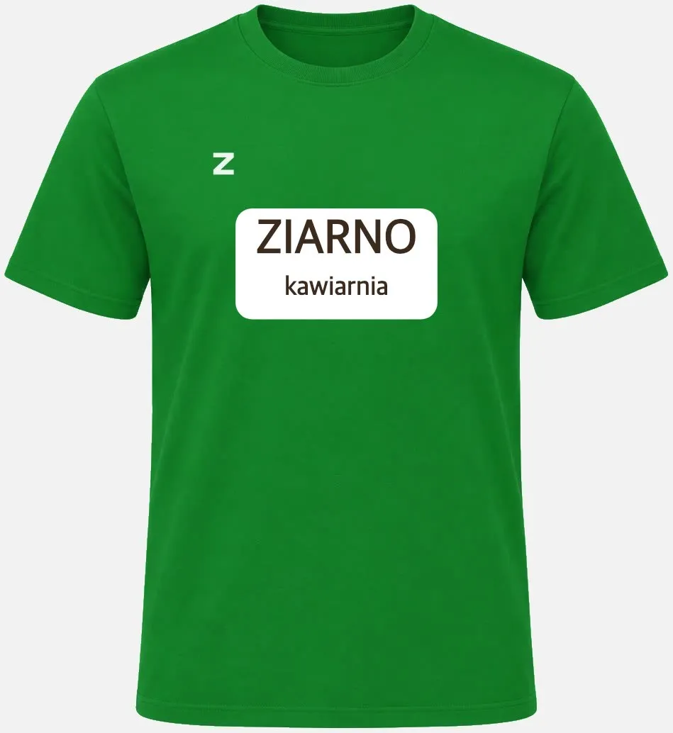 Propozycja z oferty: zielona koszulka z logo kawiarni ZIARNO