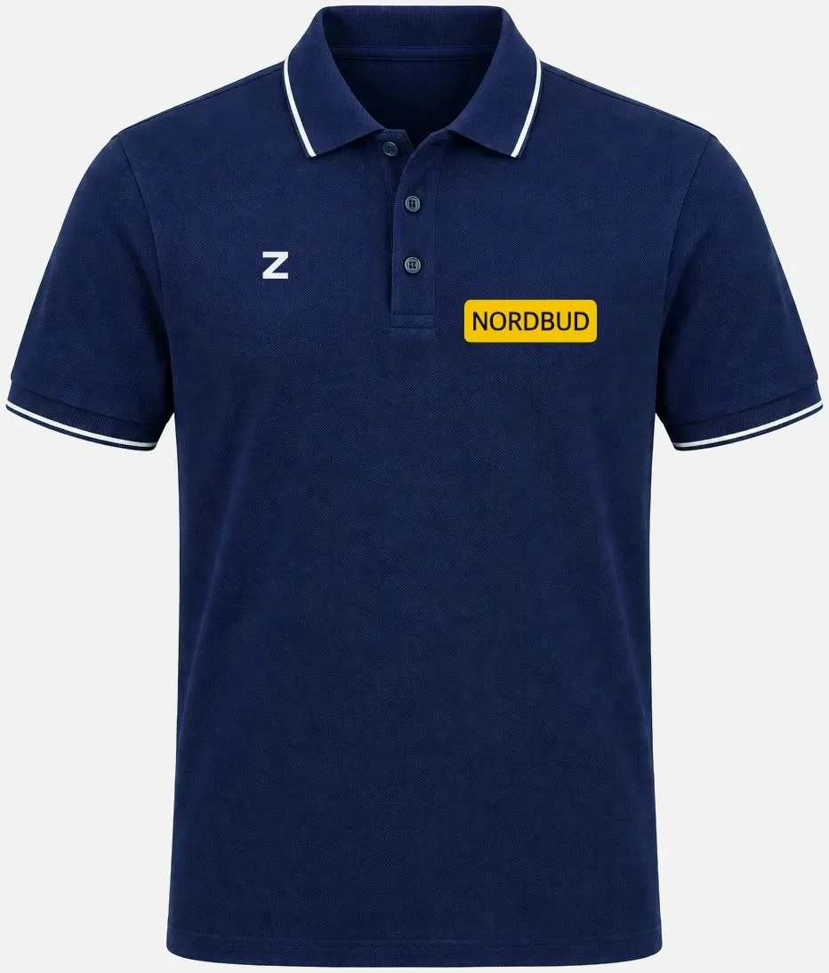 Propozycja z oferty: granatowa koszulka polo z logo NORDBUD